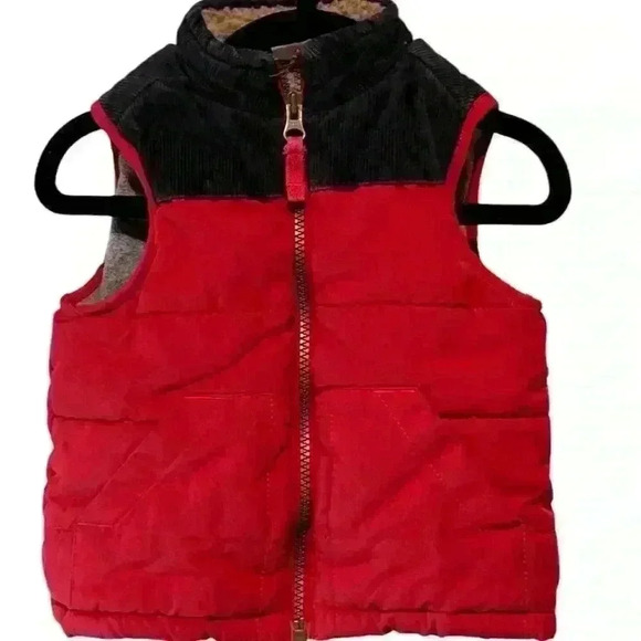 Carter's Boys Red Vest  w Blue Corduroy Collar  Jacket Size 18M - Picture 1 of 3